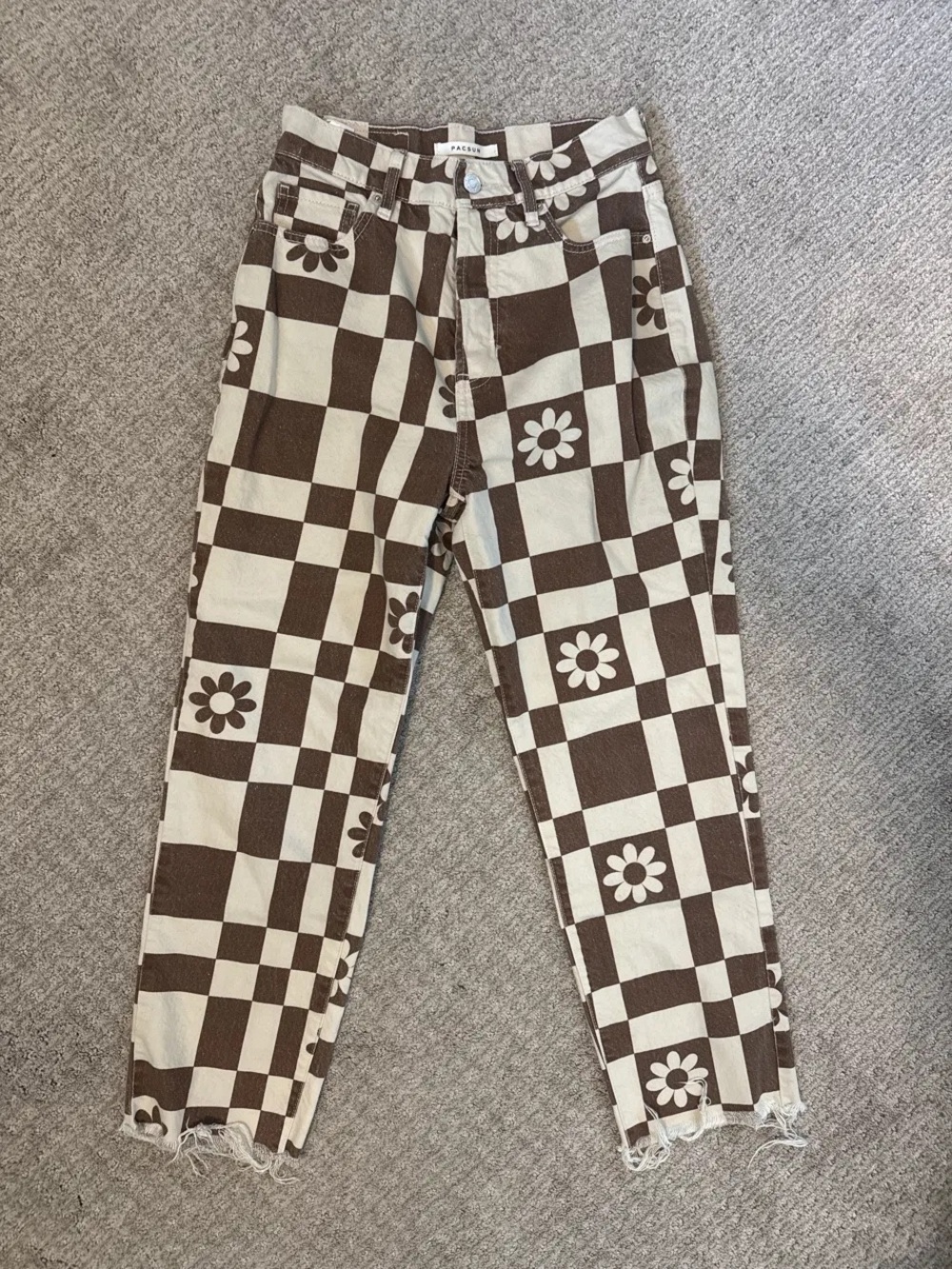 EUC PacSun Eco Flower Checkerboard High Waisted Straight Leg Jeans - Size 26